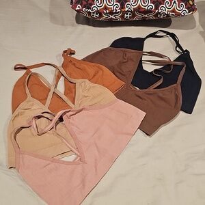 Set of Five Solid Bralette Tops in Pink, Rust, Brown, Beigh and Black Ladies Lrg